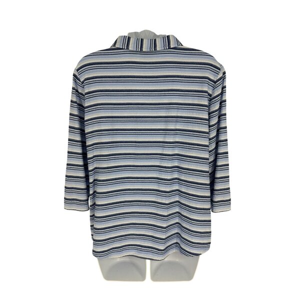 Chico's Striped 3/4 Sleeve Collared Blouse With Roll Tab Sleeves Size 2 US L - Picture 7 of 11